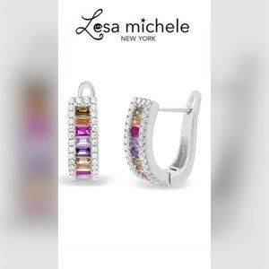 🆕Lesa Michele Sterling Silver CZ Halo Huggie Hoop